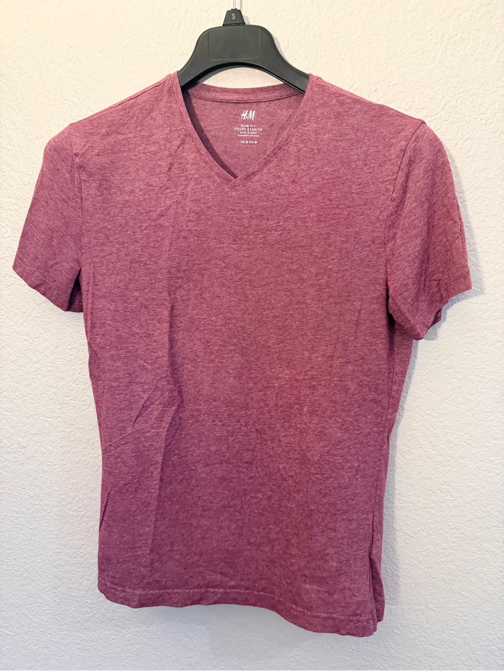 H&M Men's V-Neck T-Shirt in Heather Maroon